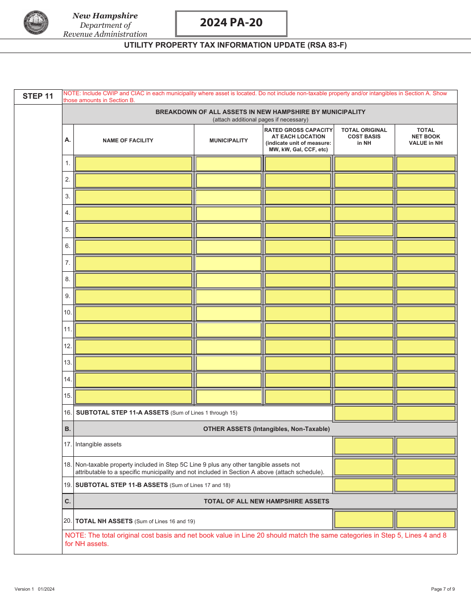 Form PA-20 Utility Property Tax Information Update (Rsa 83-f) - New Hampshire, Page 7