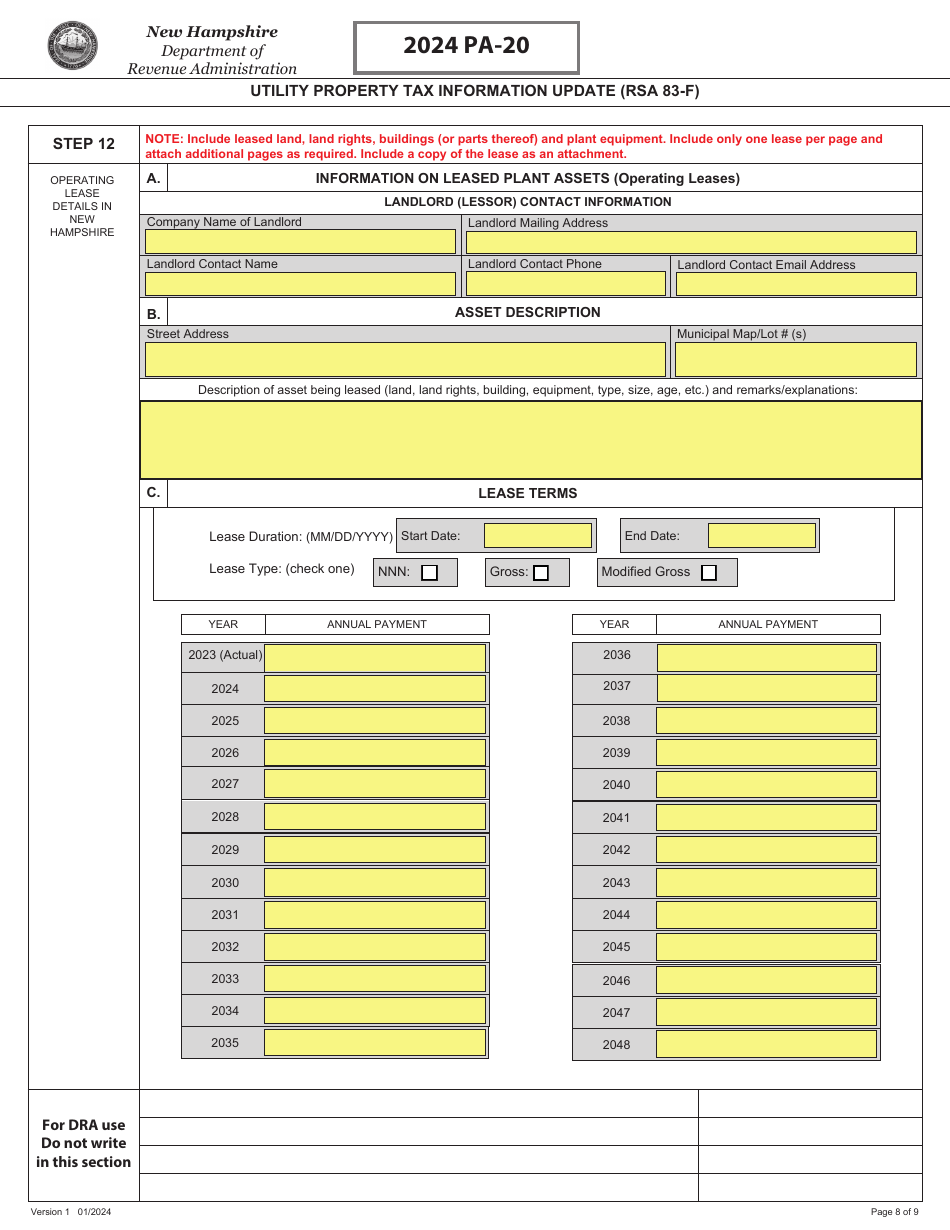 Form PA-20 Utility Property Tax Information Update (Rsa 83-f) - New Hampshire, Page 8