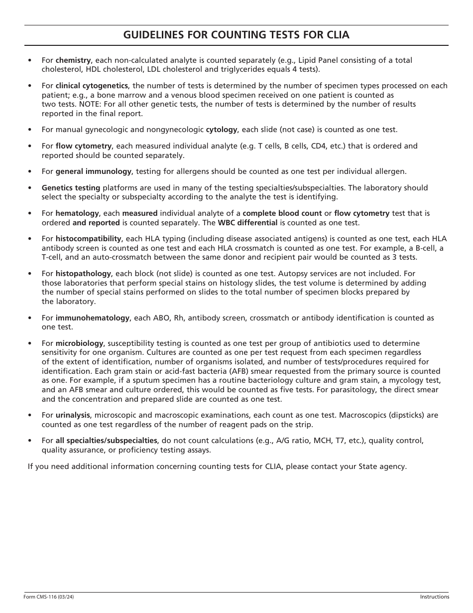 Form CMS-116 Clinical Laboratory Improvement Amendments (Clia) Application for Certification, Page 10