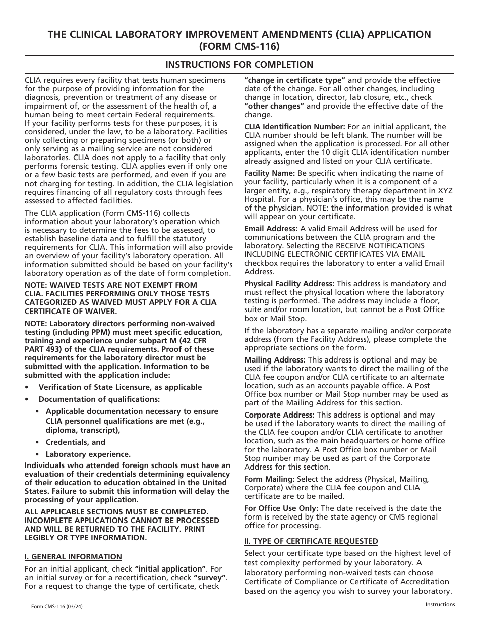 Form CMS-116 Clinical Laboratory Improvement Amendments (Clia) Application for Certification, Page 6