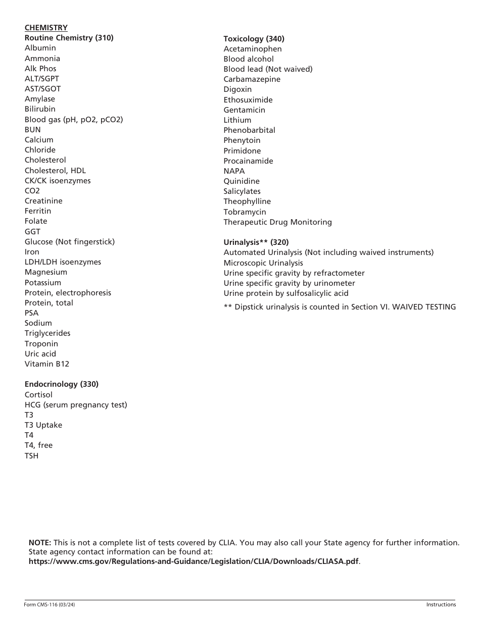 Form CMS-116 Clinical Laboratory Improvement Amendments (Clia) Application for Certification, Page 9