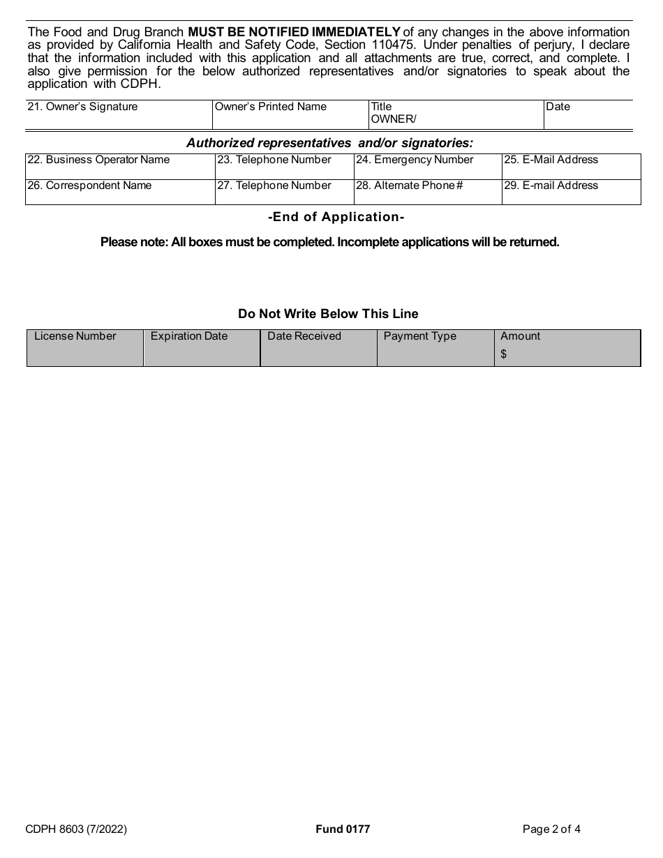 Form CDPH8603 Water Bottling Plant License Application - California, Page 3