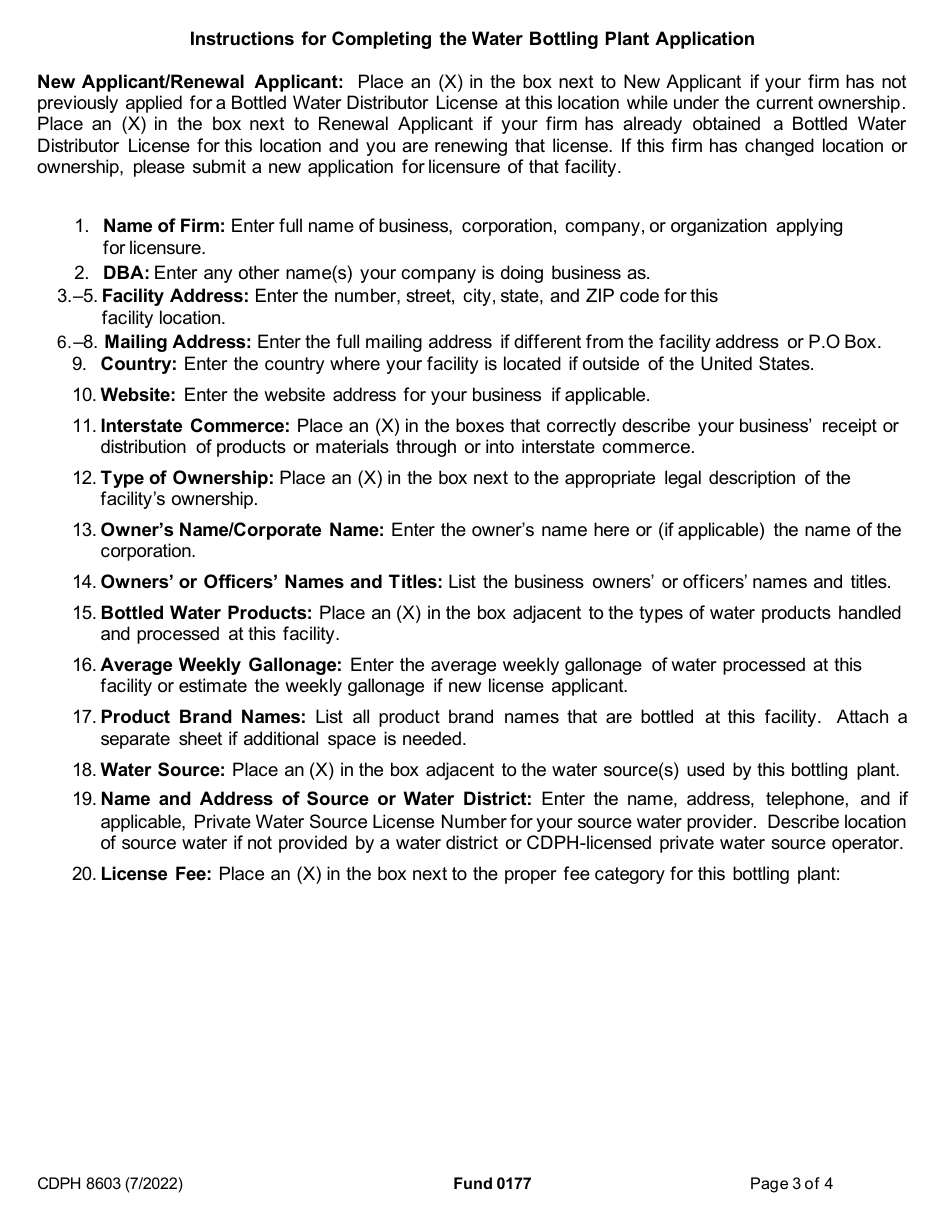 Form CDPH8603 Water Bottling Plant License Application - California, Page 4