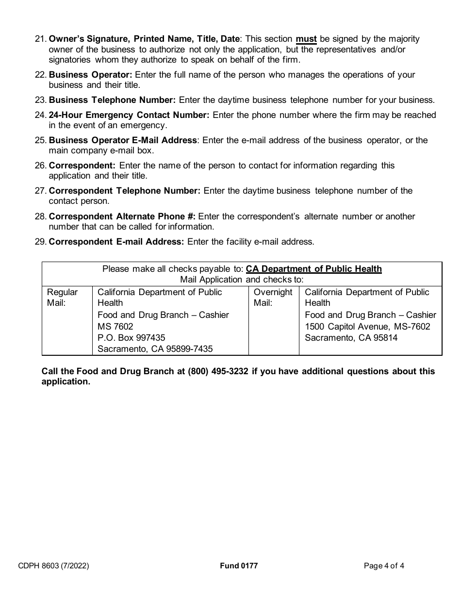 Form CDPH8603 Water Bottling Plant License Application - California, Page 5