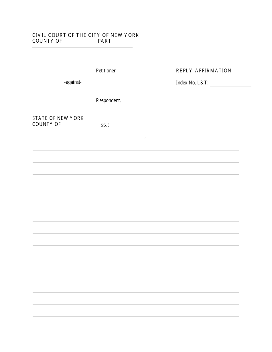 Form CIV-LT-13B Reply Affirmation - New York City, Page 1