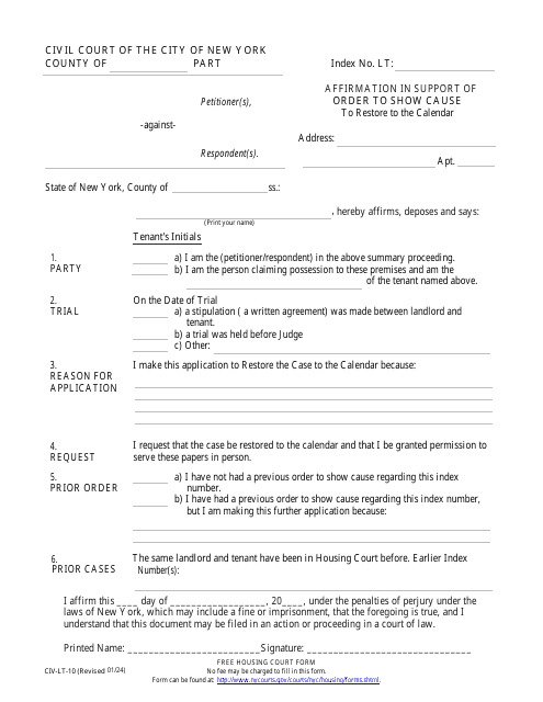Form CIV-LT-10  Printable Pdf