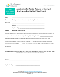 Form DS-3040 Application for Partial Release of Surety of Grading and/or Right-Of-Way Permit - City of San Diego, California