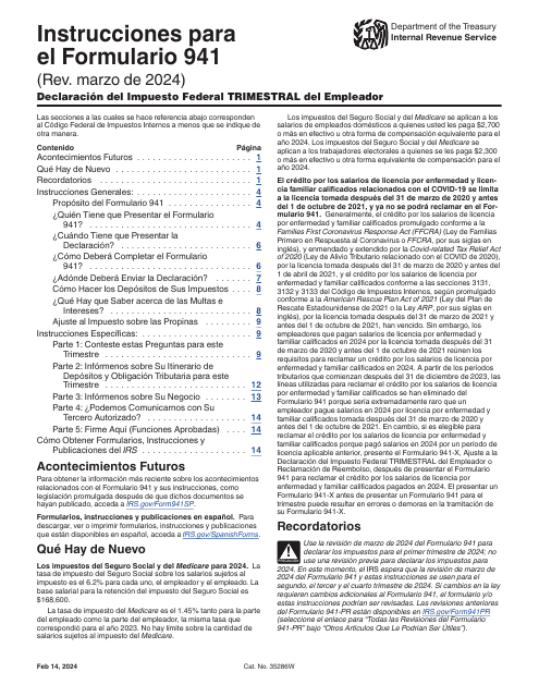 Instrucciones para IRS Formulario 941 (SP) Declaracion Del Impuesto Federal Trimestral Del Empleador (Spanish)