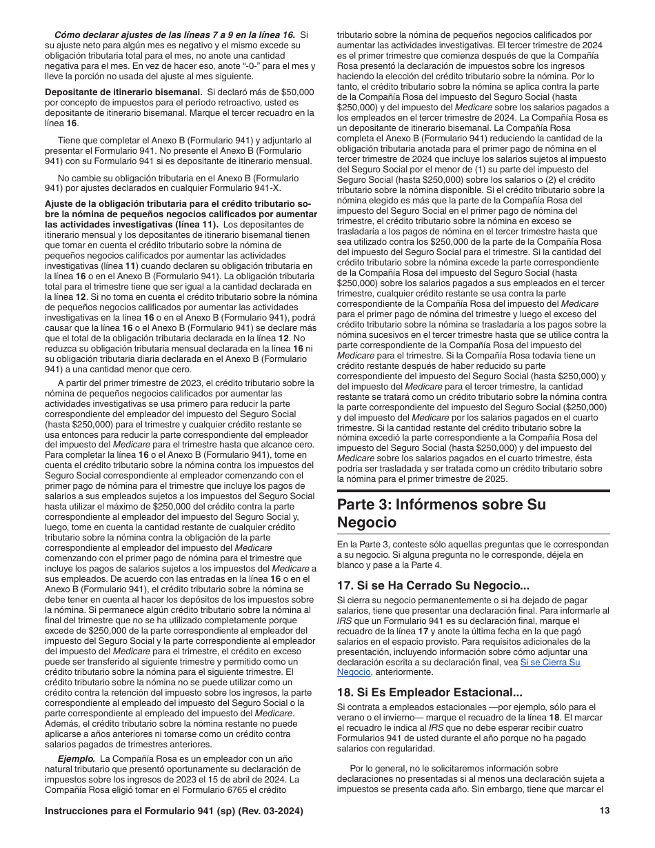 Instrucciones para IRS Formulario 941 (SP) Declaracion Del Impuesto Federal Trimestral Del Empleador (Spanish), Page 13