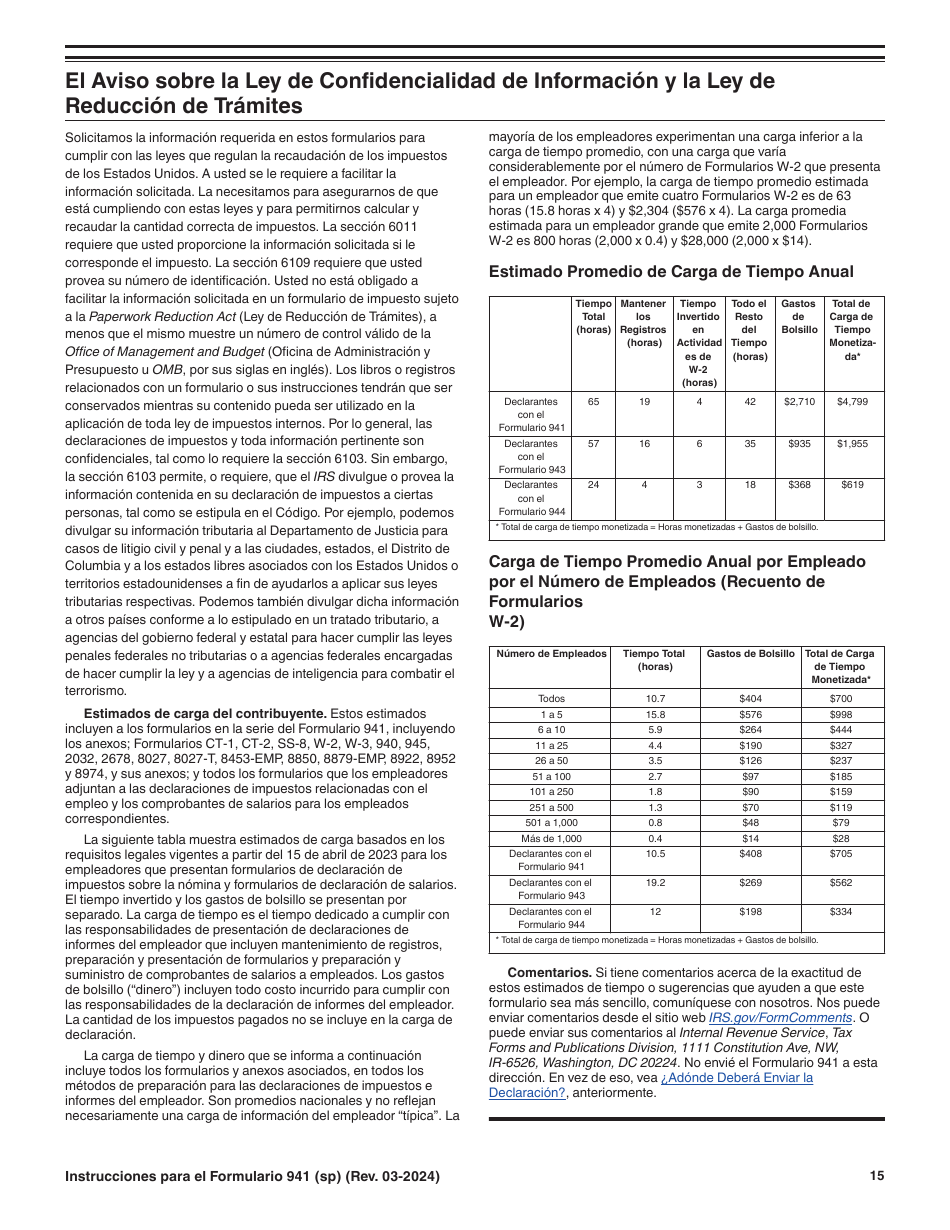 Instrucciones para IRS Formulario 941 (SP) Declaracion Del Impuesto Federal Trimestral Del Empleador (Spanish), Page 15