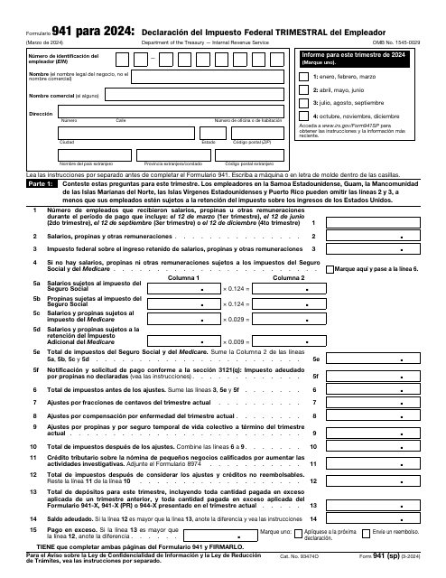 IRS Formulario 941 (SP)  Printable Pdf