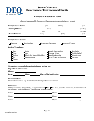 Complaint Resolution Form - Montana