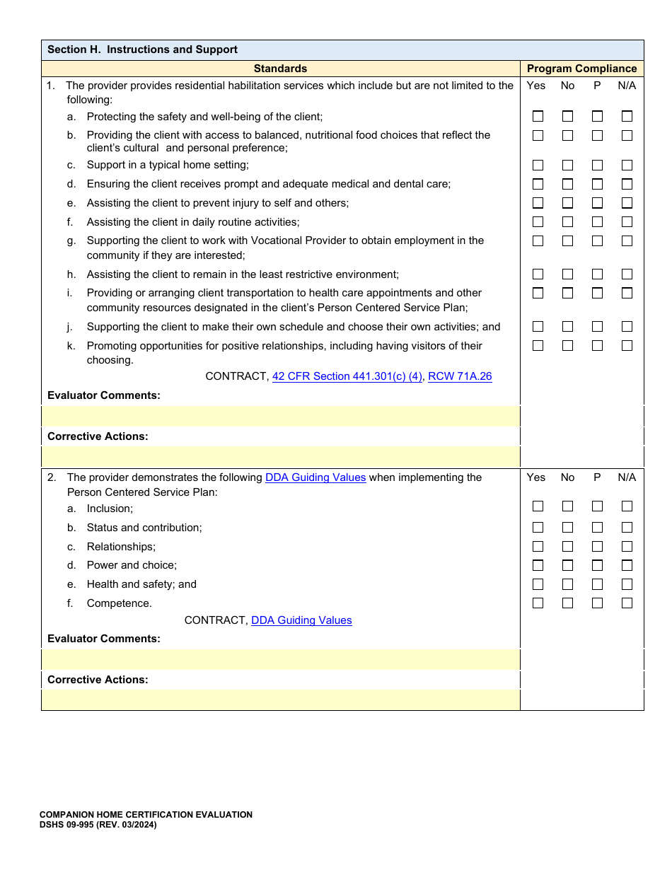 DSHS Form 09-995 Companion Home Certification Evaluation - Washington, Page 11