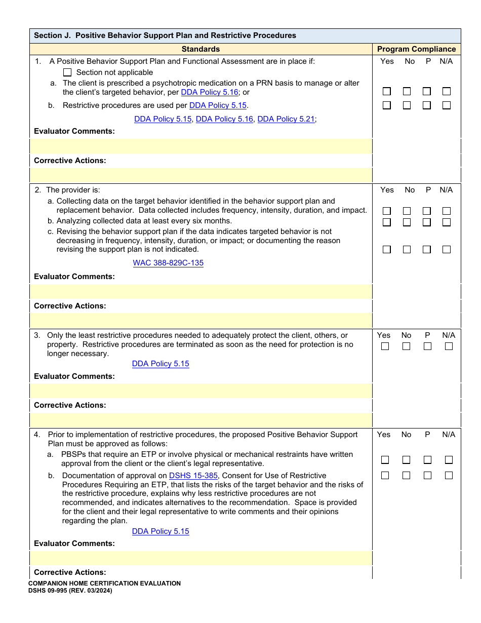 DSHS Form 09-995 Companion Home Certification Evaluation - Washington, Page 14