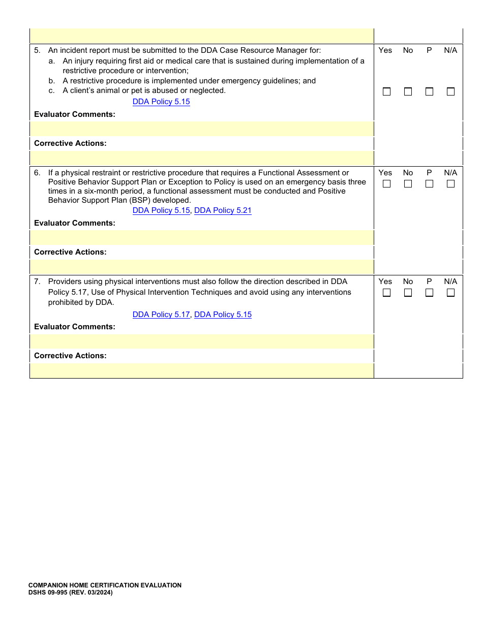 DSHS Form 09-995 Companion Home Certification Evaluation - Washington, Page 15