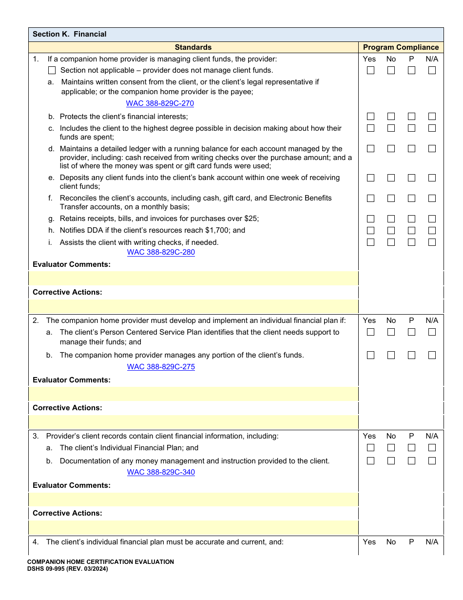 DSHS Form 09-995 Companion Home Certification Evaluation - Washington, Page 16