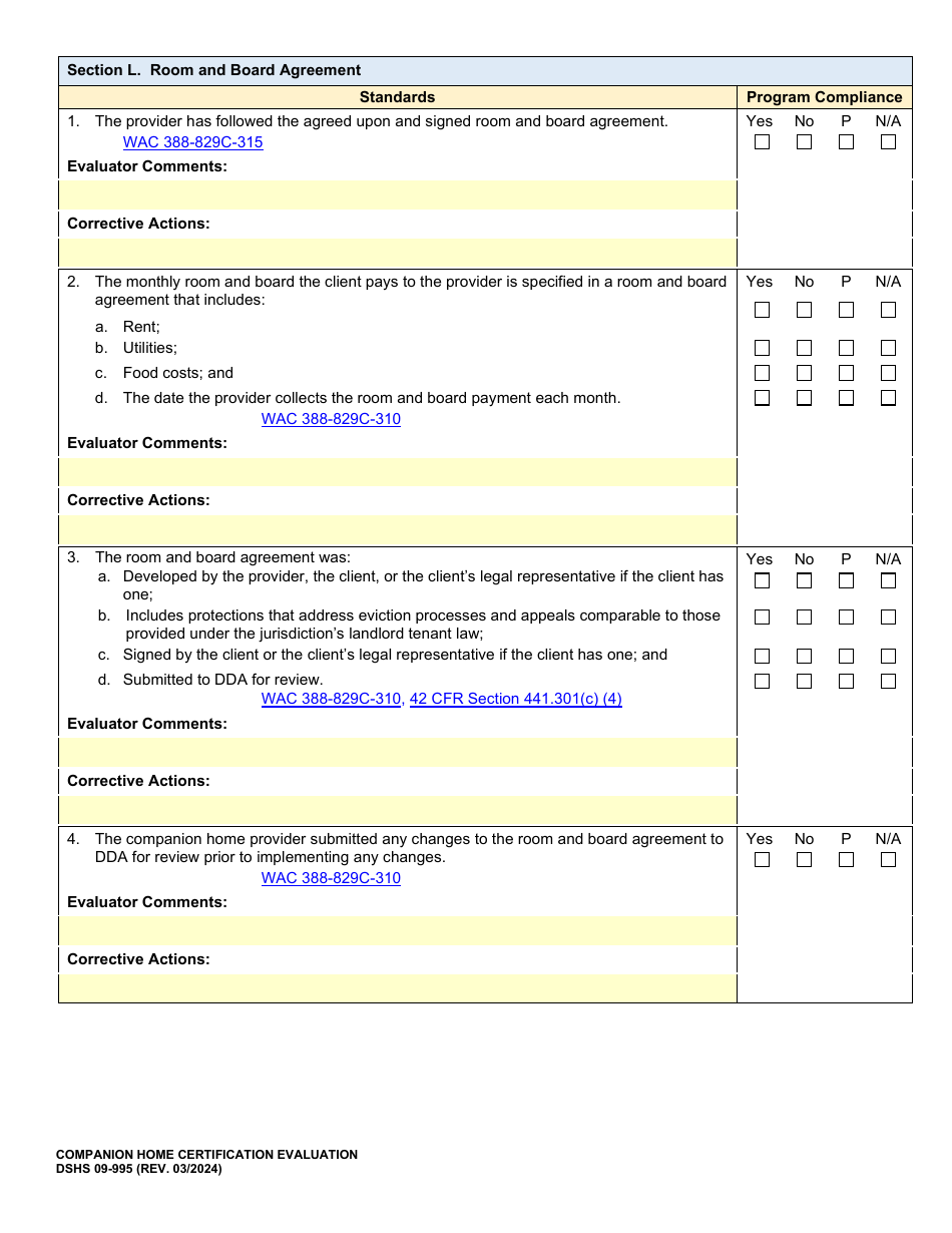 DSHS Form 09-995 Companion Home Certification Evaluation - Washington, Page 19