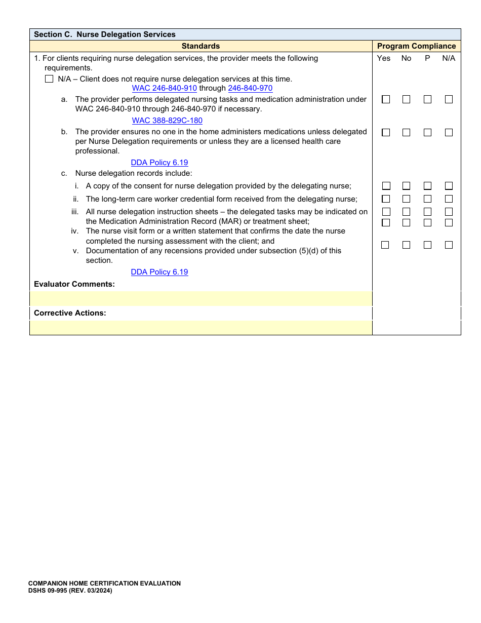 DSHS Form 09-995 Companion Home Certification Evaluation - Washington, Page 5