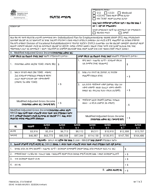 DSHS Form 14-068 Financial Statement - Washington (Amharic)