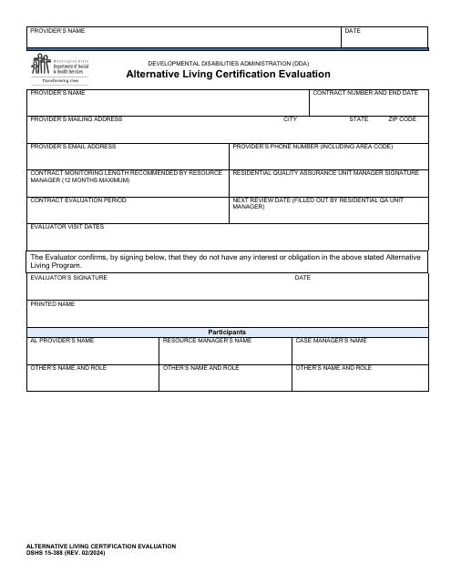 DSHS Form 15-388  Printable Pdf