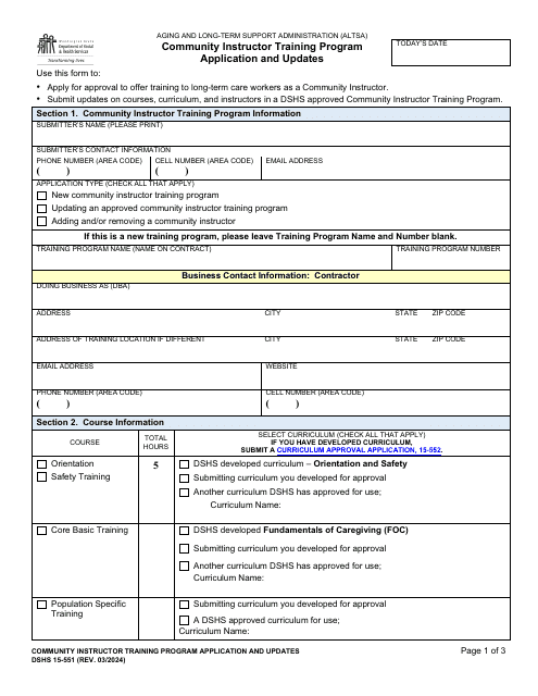 DSHS Form 15-551  Printable Pdf