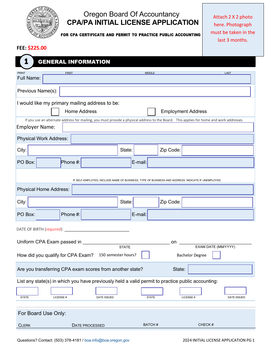 CPA / Pa Initial License Application - Oregon, Page 3