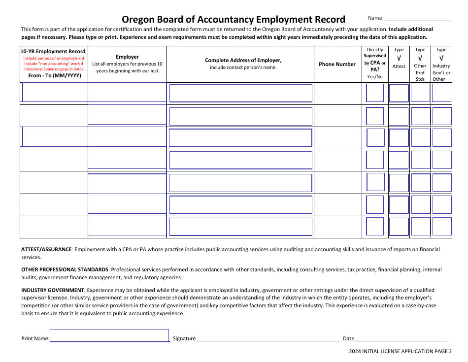 CPA / Pa Initial License Application - Oregon, Page 4