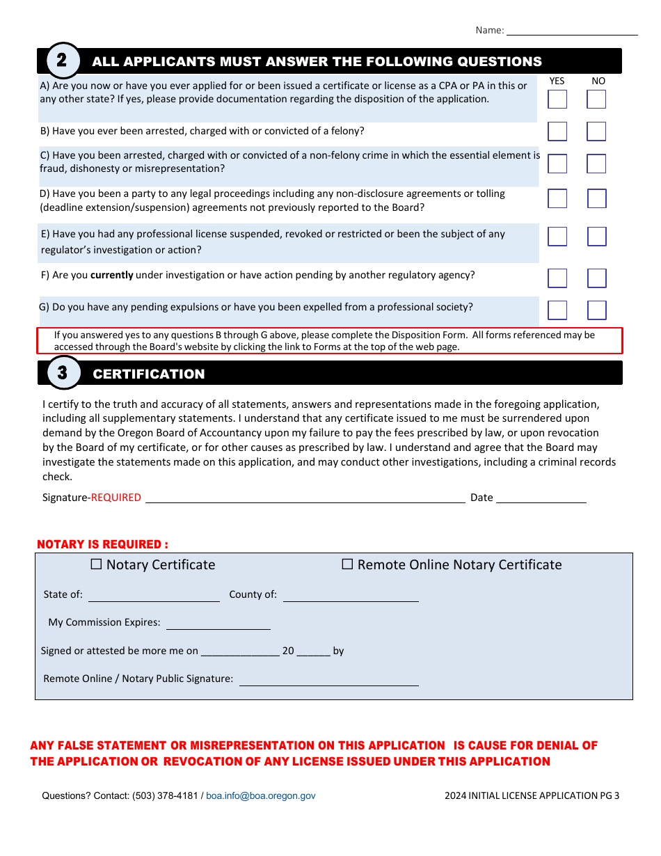CPA / Pa Initial License Application - Oregon, Page 5