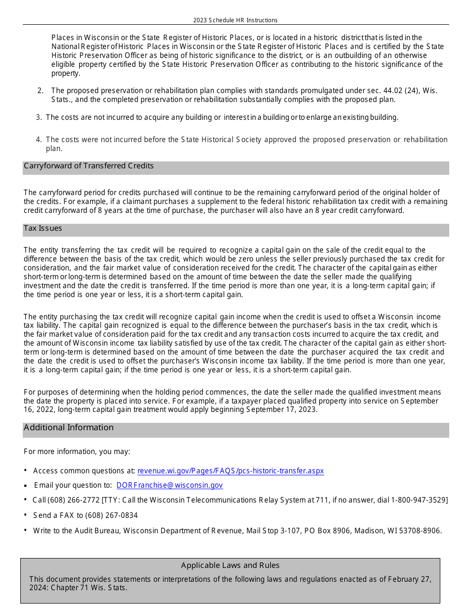 Instructions for Form IC-034 Schedule HR Wisconsin Historic Rehabilitation Credits - Wisconsin, Page 7