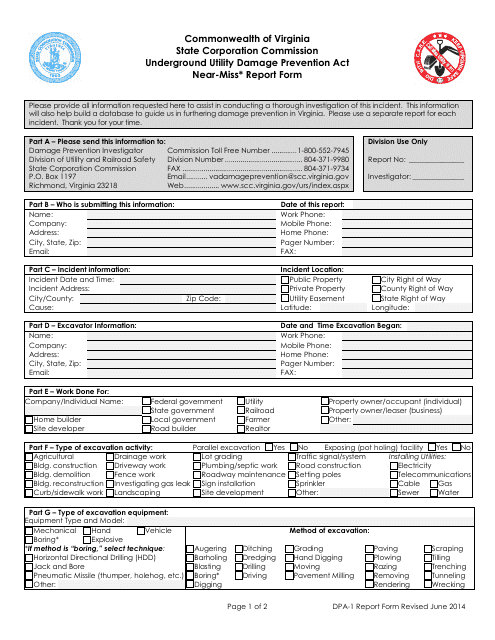 Form DPA-1 Near-Miss Report Form - Virginia