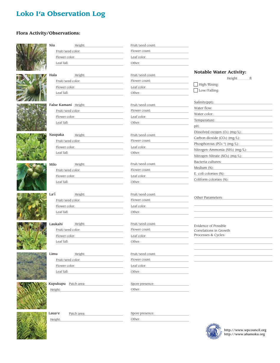Observation Log - Wester Pacific Regional Fishery Managment Council - Hawaii, Page 2