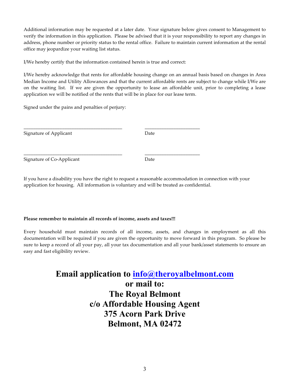 Waiting List Application Form - the Royal Belmont, Page 3