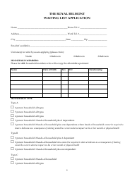 Document preview: Waiting List Application Form - the Royal Belmont