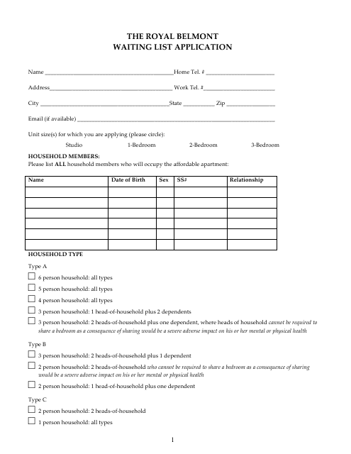 Waiting List Application Form - the Royal Belmont Download Pdf