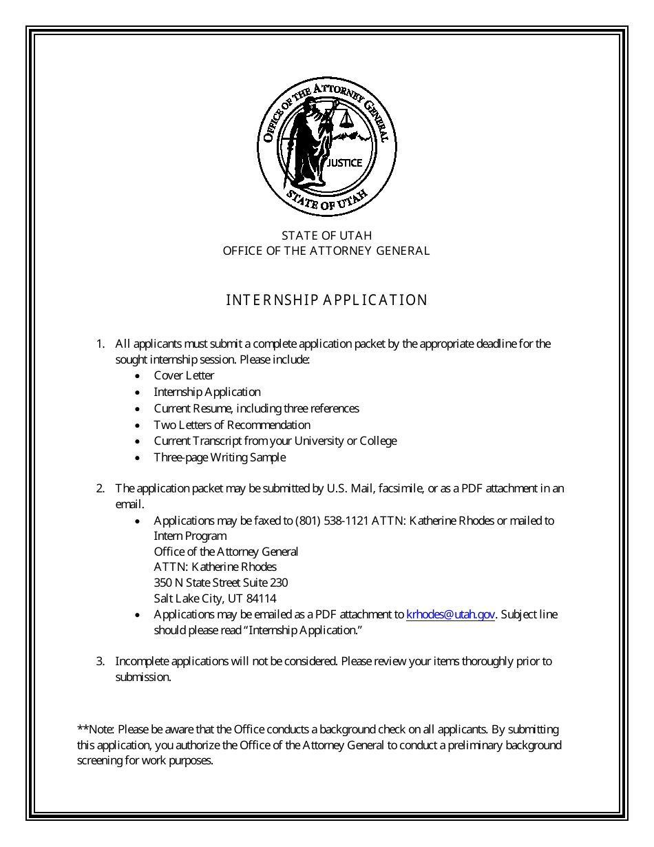 Internship Application Form - Utah, Page 1