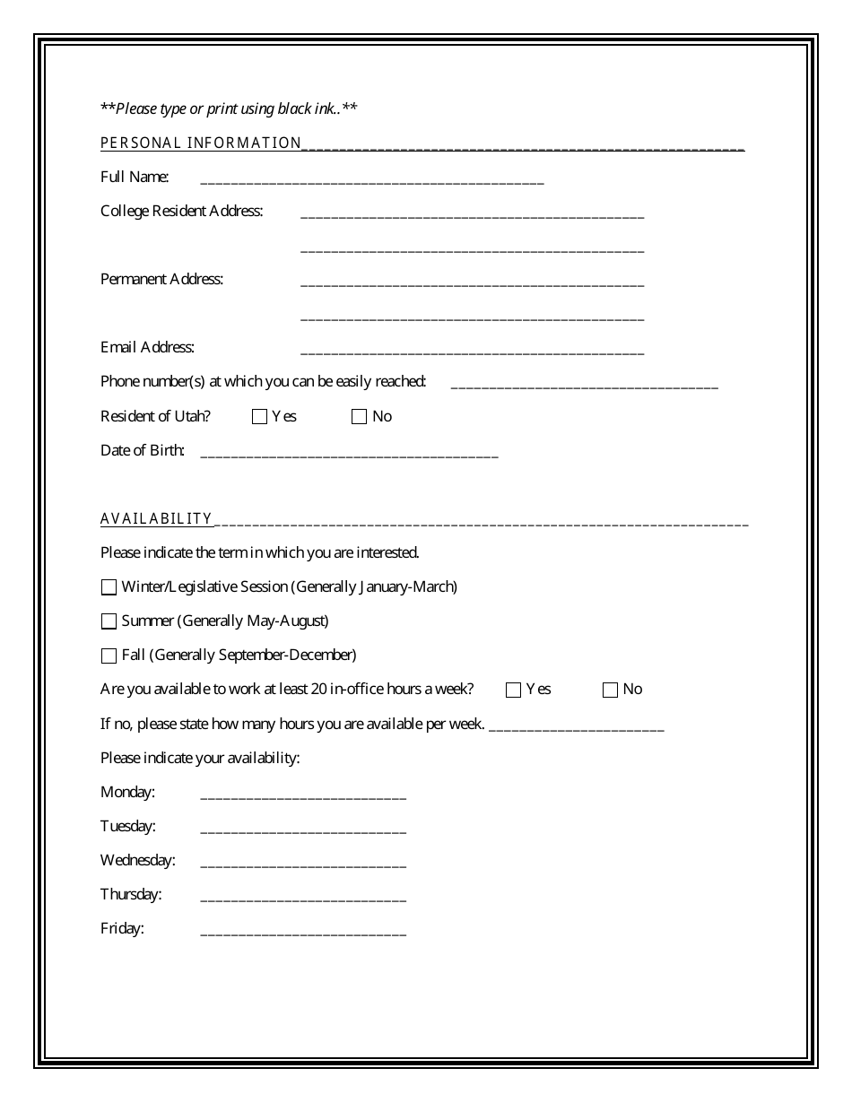 Internship Application Form - Utah, Page 2