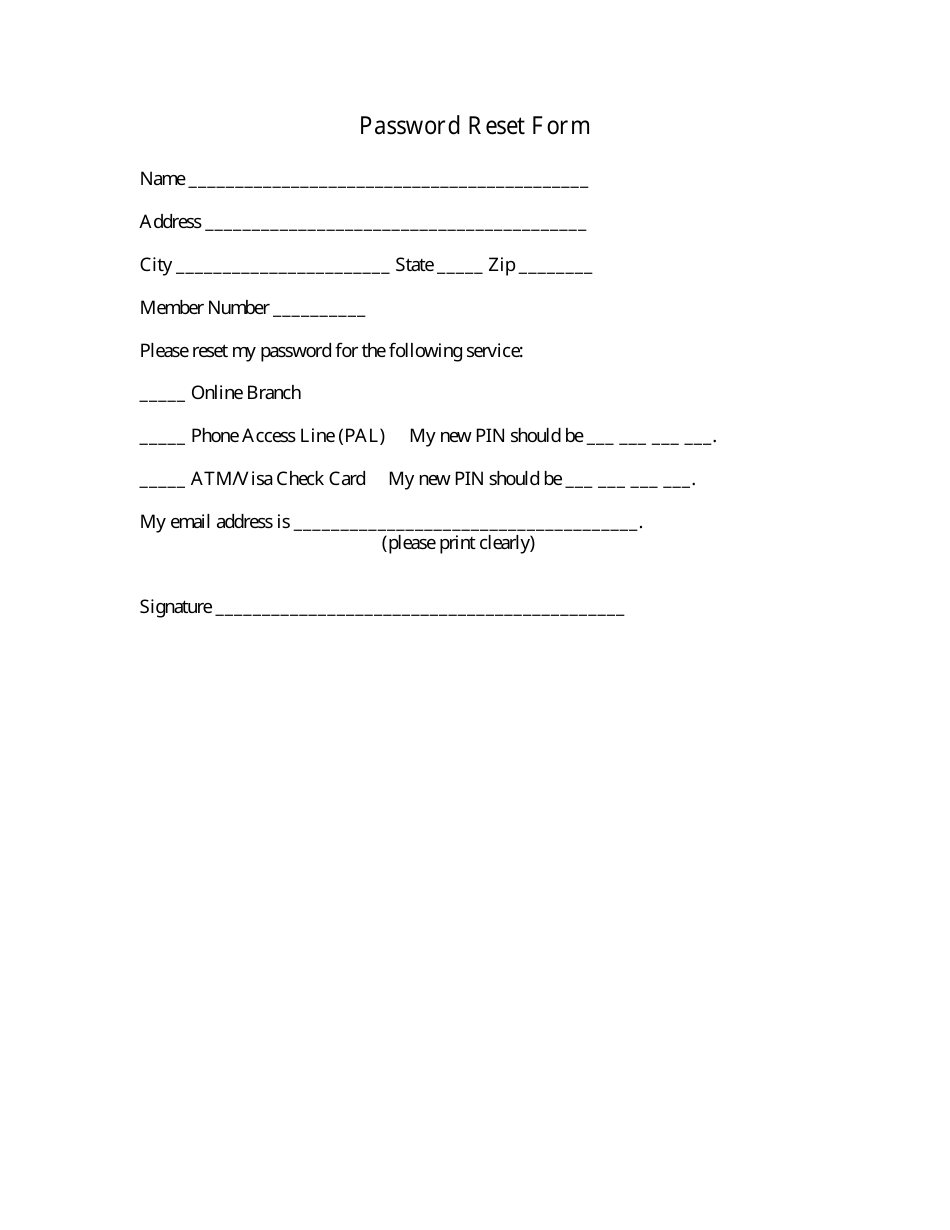 Password Reset Form, Page 1