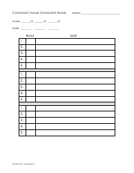 Consonant Vowel Consonant Assessment Form for Kindergarten, Page 2