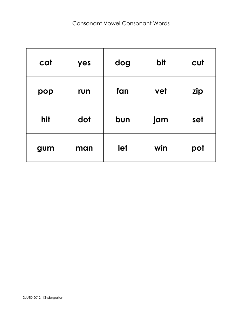 Consonant Vowel Consonant Assessment Form for Kindergarten, Page 3