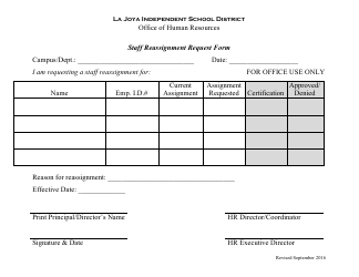 Staff Reassignment Request Form - La Joya Independent School District