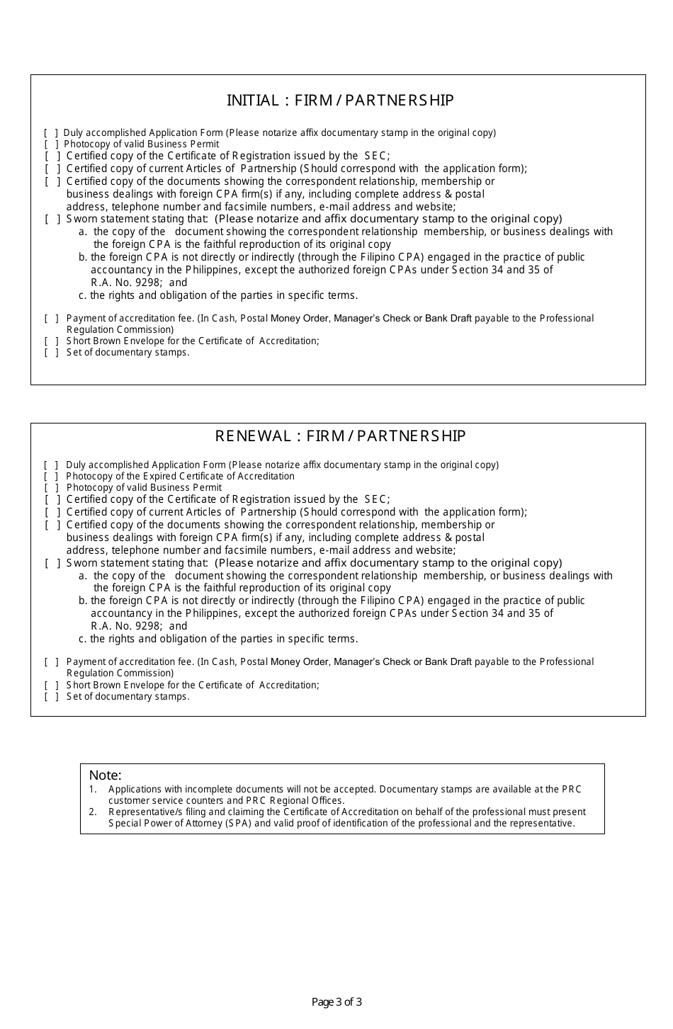Annex A Application Form - Accreditation of Individual CPA / Firm / Partnership of Cpas in the Practice of Public Accountancy - Philippines, Page 3