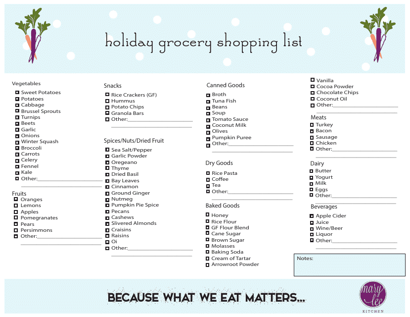 Holiday Grocery Shopping List Template - Mary Lee Kitchen