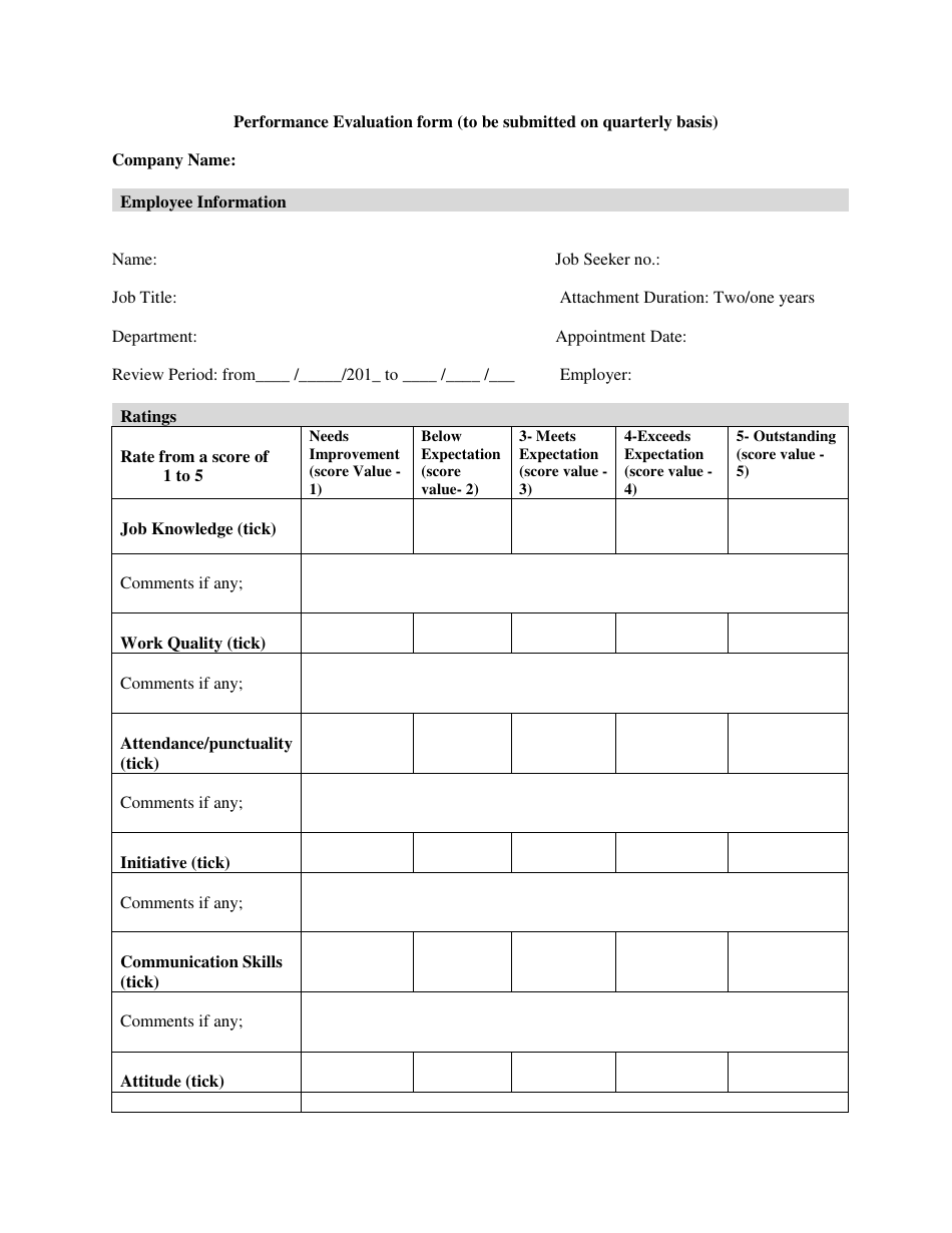 Performance Evaluation Form - Bhutan, Page 1