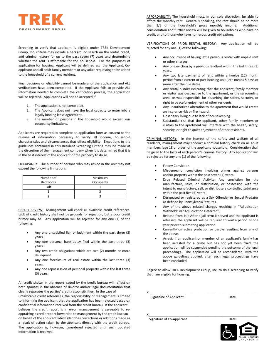 Residency Pre-application Form for LIHTC / Home / Rural Development / Section 8 Properties - Trek Development Group - Pennsylvania, Page 3