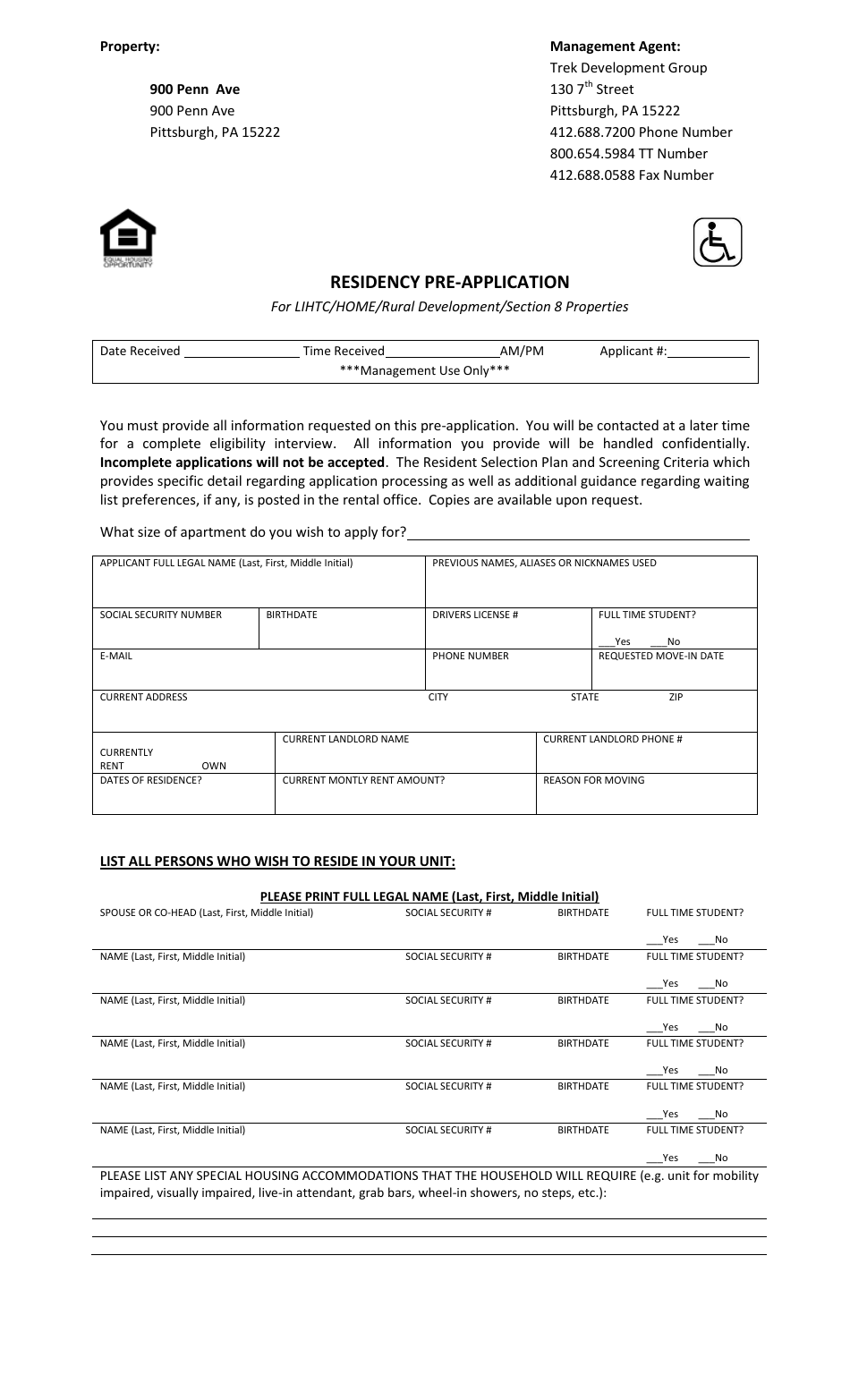 Printable Section 8 Application Form