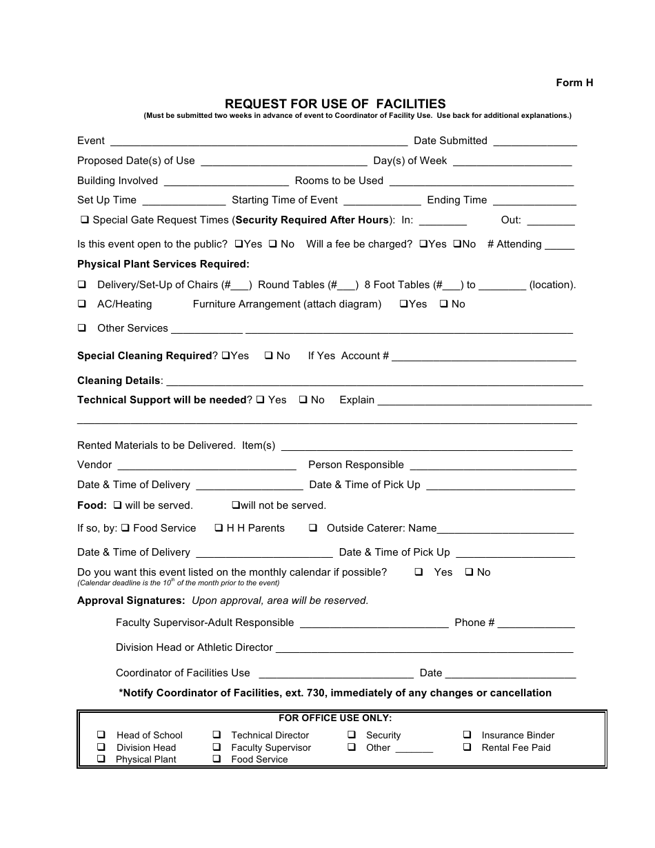 Request Form for Use of Facilities, Page 1