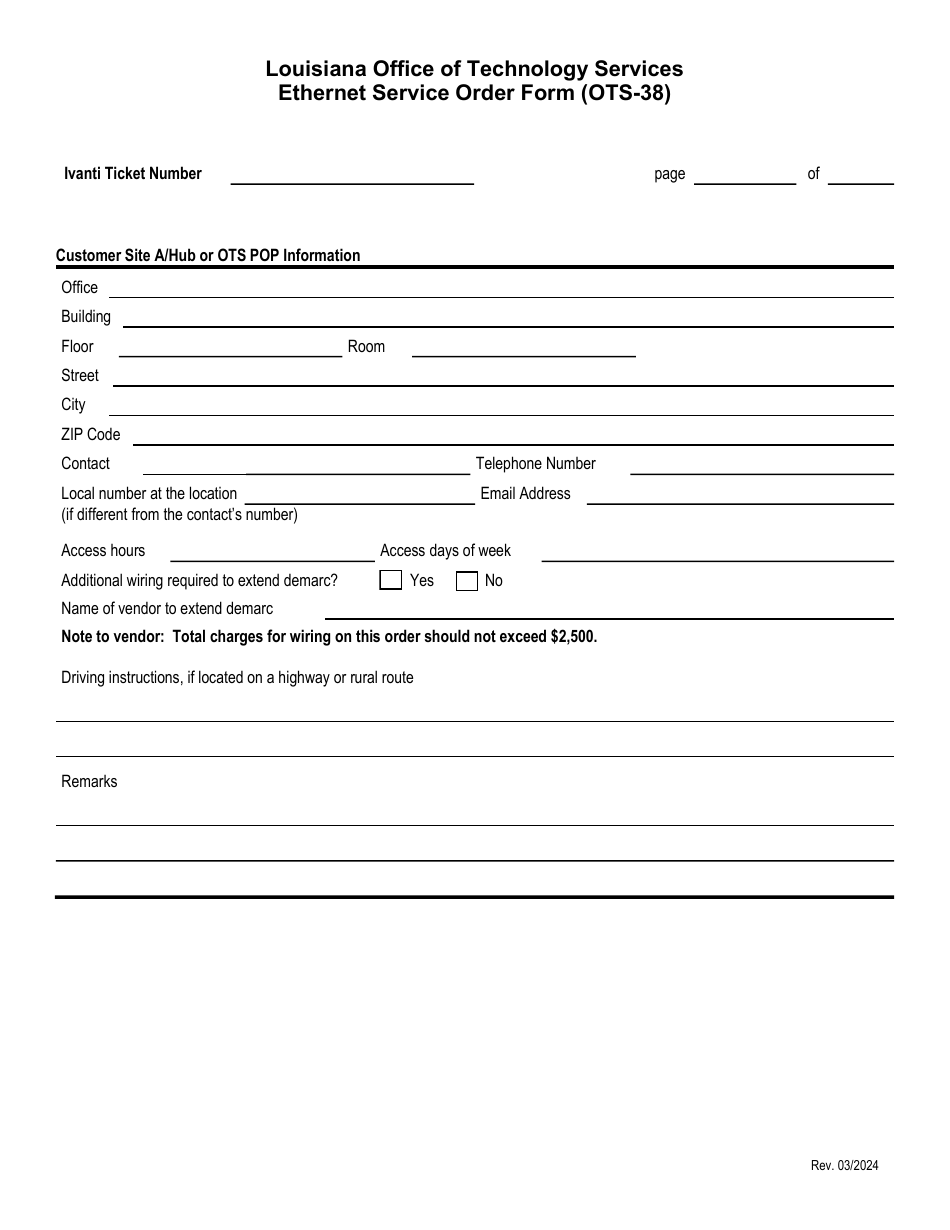 Form OTS-38 Ethernet Service Order Form - Louisiana, Page 3