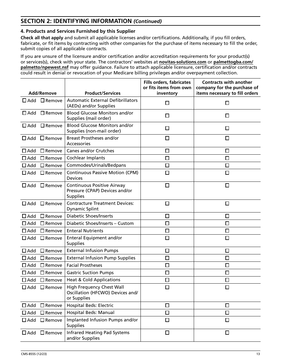 Form CMS-855S Medicare Enrollment Application - Durable Medical Equipment, Prosthetics, Orthotics, and Supplies (Dmepos) Suppliers, Page 14