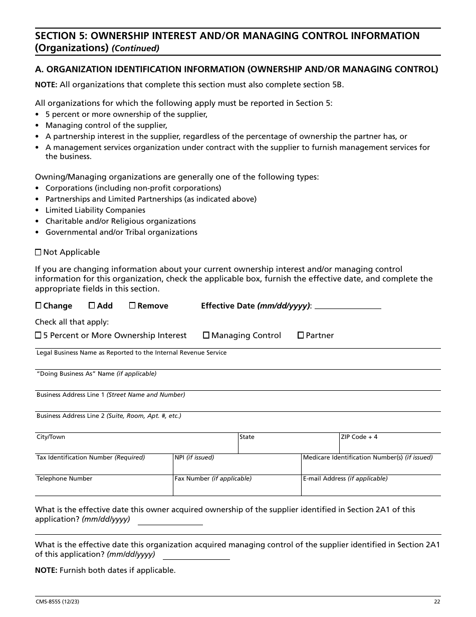 Form CMS-855S Medicare Enrollment Application - Durable Medical Equipment, Prosthetics, Orthotics, and Supplies (Dmepos) Suppliers, Page 23