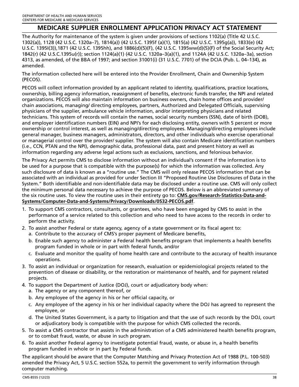 Form CMS-855S Medicare Enrollment Application - Durable Medical Equipment, Prosthetics, Orthotics, and Supplies (Dmepos) Suppliers, Page 39